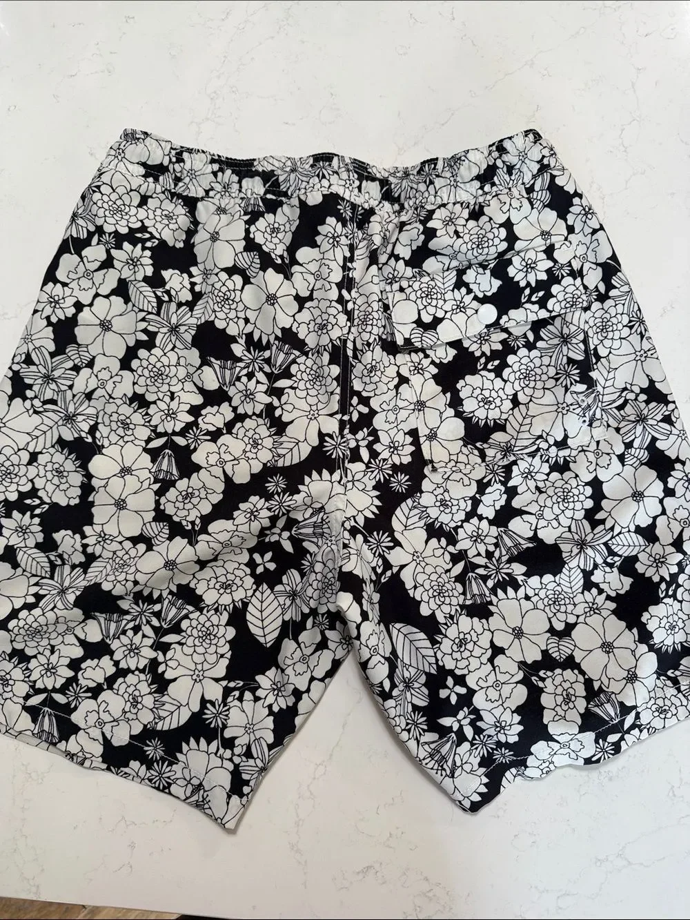Men's Black & White Floral Swim Trunks